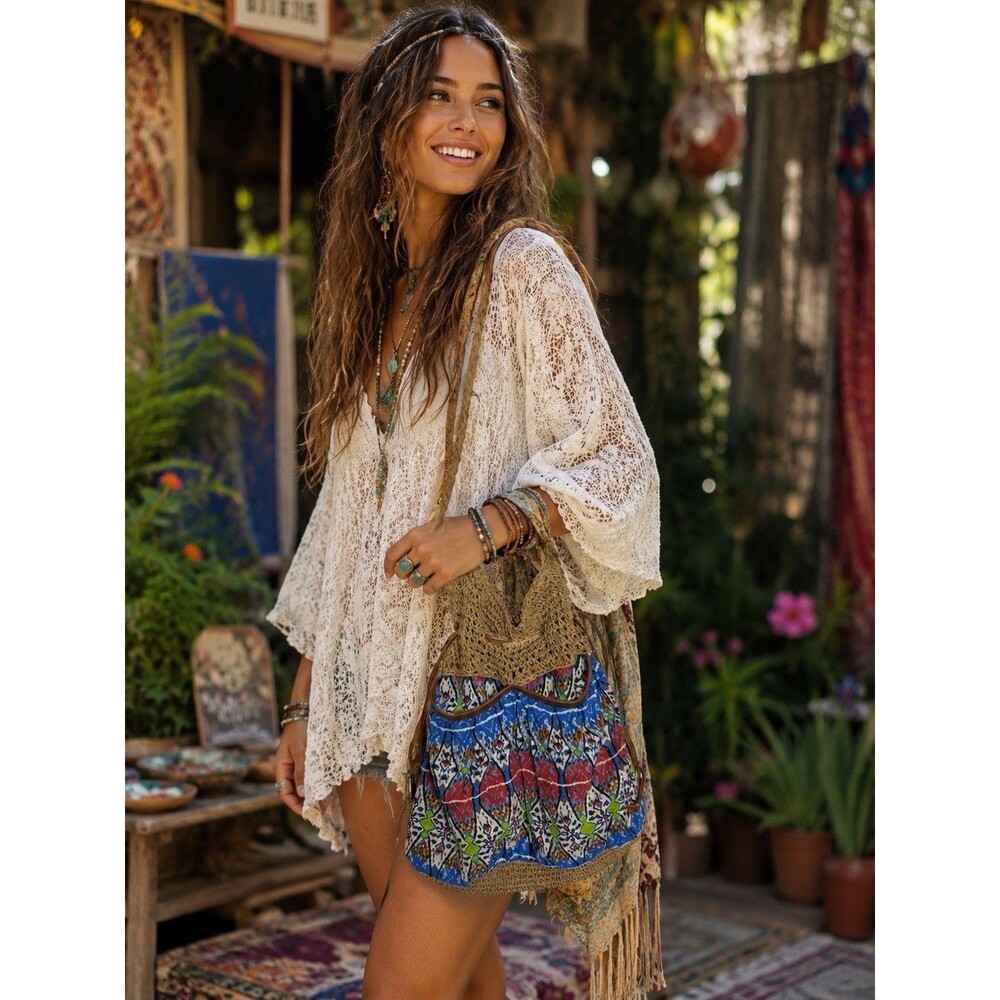 Cappelli Straworld Woven Shoulder Bag Purse Straw Multicolor Summer Boho Hippie